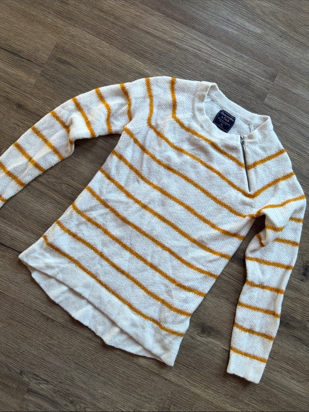 Cream Sweater with Mustard Stripes and Zip Detail